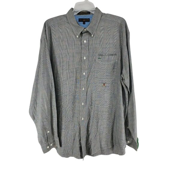 Tommy Hilfiger Button Down Shirt Men's Size XXL Black Mini Herringbone Plaid - Picture 1 of 6